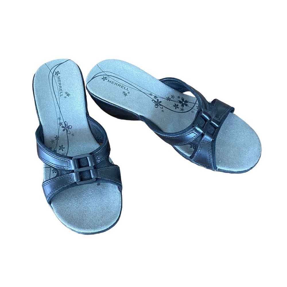 Merrell Slide Sandals Dewberry Black Wedge Leather Women's Size 7